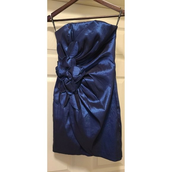 Jessica McClintock Vintage Dress Taffeta Faux Wrap with Florette Blue Size 8 EUC - Picture 1 of 10